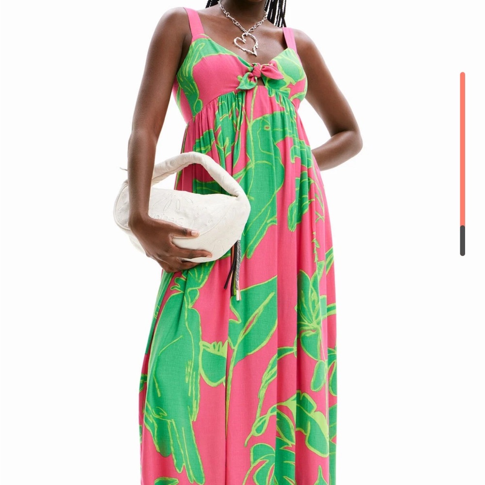 Vibrant Pink and Green Maxi Dress